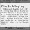 William Lloyd Hunter - Killed by Rolling Log