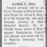 Alfred Ernest Bing Funeral Notice