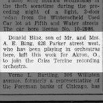 Donald Bing Leaves to Join Criss Terrine Orchestra